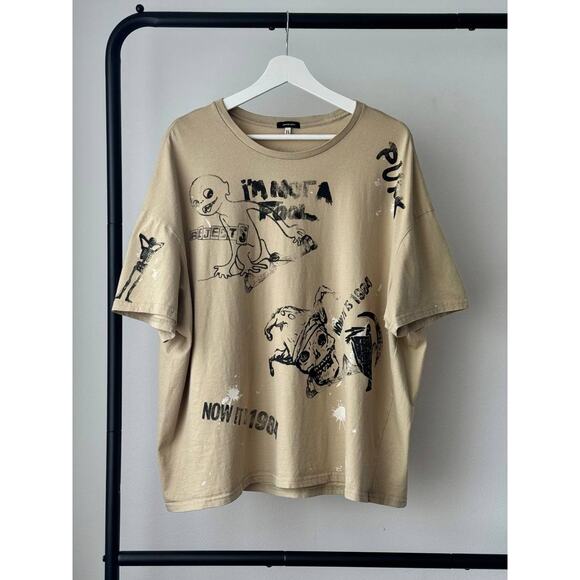 R13 Relaxed Boxy Stamp Punk Graphic Beige Tee - Picture 1 of 9